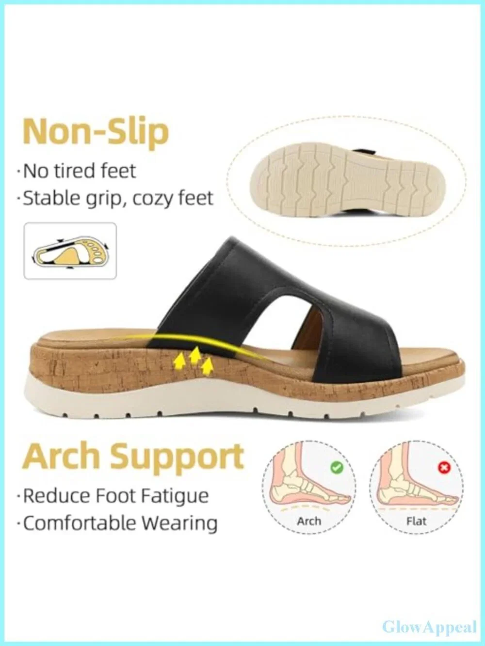 Womens Platform Slide Sandals Orthopedic Arch Support Hook Loop